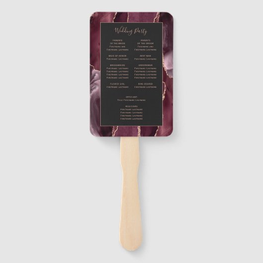 Burgundy Rose Gold Agate Dark Wedding Program Fächer (Rückseite)