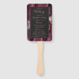 Burgundy Rose Gold Agate Dark Wedding Program Fächer