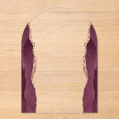 Burgundy Rose Gold Agate Pink Script Wedding Arch Acryleinladungen (Vorderseite)