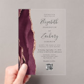 Burgundy Rose Gold Agate QR Code Wedding Acryleinladungen (Insitu (Handheld))