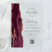 Burgundy Rose Gold Agate QR Code Wedding Acryleinladungen
