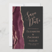 Burgundy Rose Gold Agate Save the Date Karte (Vorderseite)