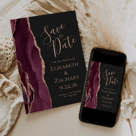 Burgundy Rose Gold Agate Save the Date Karte