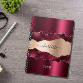 Burgundy Rose Gold Age Marmornamenskript Notizblock