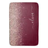 Burgundy Rose Gold Blush Pink Glitzer Monogram Badematte (Vorderseite Vertikal)