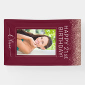 Burgundy Rose Gold Blush Pink Glitzer Monogram Banner (Horizontal)