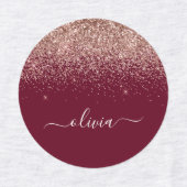 Burgundy Rose Gold Blush Pink Glitzer Monogram Etiketten (Design 2)