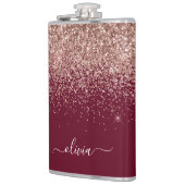Burgundy Rose Gold Blush Pink Glitzer Monogram Flachmann (Links)