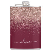 Burgundy Rose Gold Blush Pink Glitzer Monogram Flachmann (Vorderseite)