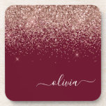 Burgundy Rose Gold Blush Pink Glitzer Monogram Getränkeuntersetzer<br><div class="desc">Burgundy und Rose Gold Blush Pink Glitzer Script Monogram Name Paper Untersetzer. Dies macht den perfekten Abschluss,  Geburtstag,  Hochzeit,  Brautparty,  Jubiläum,  Babydusche oder Junggeselinnen-Abschied Geschenk für jemanden,  die Lieben glamourösen Luxus und schicke Stile.</div>