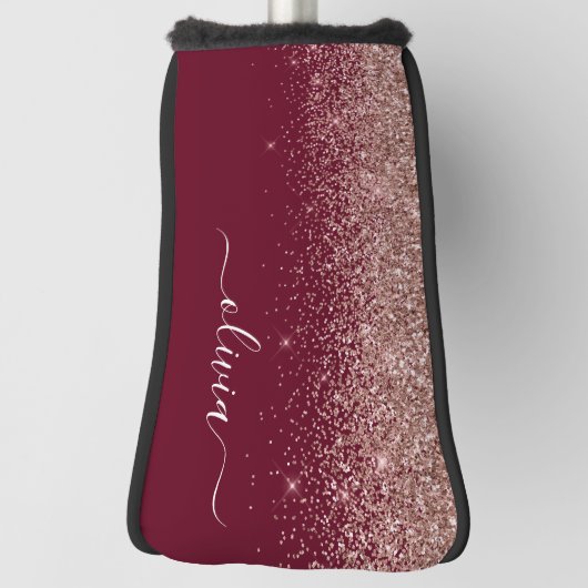 Burgundy Rose Gold Blush Pink Glitzer Monogram Golf Headcover (Rotieren 90)