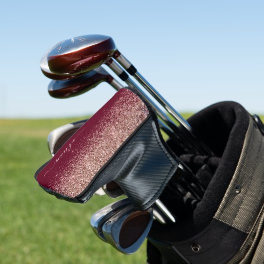 Burgundy Rose Gold Blush Pink Glitzer Monogram Golf Headcover (In Situ)
