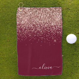 Burgundy Rose Gold Blush Pink Glitzer Monogram Golfhandtuch