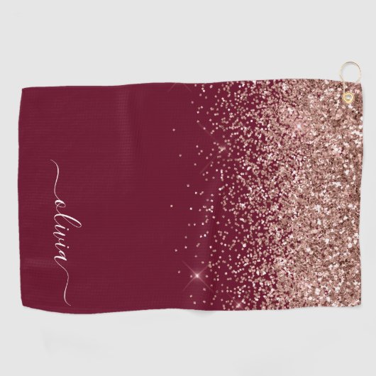 Burgundy Rose Gold Blush Pink Glitzer Monogram Golfhandtuch (Horizontal)