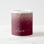 Burgundy Rose Gold Blush Pink Glitzer Monogram Jumbo-Tasse (Vorderseite)