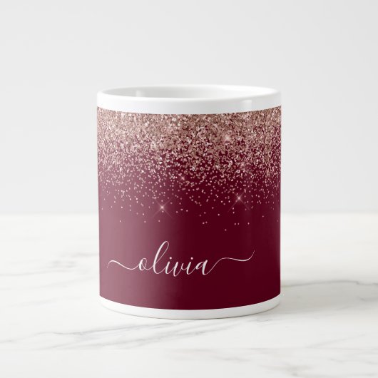 Burgundy Rose Gold Blush Pink Glitzer Monogram Jumbo-Tasse (Vorderseite)