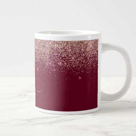 Burgundy Rose Gold Blush Pink Glitzer Monogram Jumbo-Tasse (Rechts)