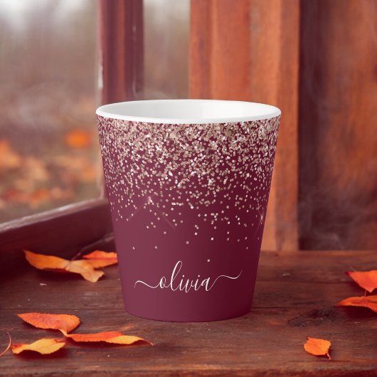 Burgundy Rose Gold Blush Pink Glitzer Monogram Milchtasse
