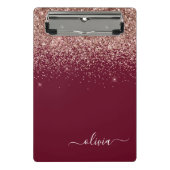 Burgundy Rose Gold Blush Pink Glitzer Monogram Mini Klemmbrett (Vorderseite)