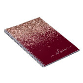 Burgundy Rose Gold Blush Pink Glitzer Monogram Notizblock (Rechte Seite)