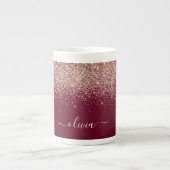 Burgundy Rose Gold Blush Pink Glitzer Monogram Porzellantasse (Vorderseite)
