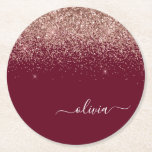 Burgundy Rose Gold Blush Pink Glitzer Monogram Runder Pappuntersetzer<br><div class="desc">Burgundy und Rose Gold - Rosa Sparkle Glitzer Script Monogram Name Paper Untersetzer. Dies macht den perfekten Abschluss,  Geburtstag,  Hochzeit,  Brautparty,  Jubiläum,  Babydusche oder Junggeselinnen-Abschied Geschenk für jemanden,  die Lieben glamourösen Luxus und schicke Stile.</div>