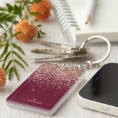 Burgundy Rose Gold Blush Pink Glitzer Monogram Schlüsselanhänger (Vorderseite rechts)