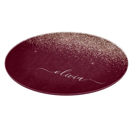 Burgundy Rose Gold Blush Pink Glitzer Monogram Schneidebrett (Ecke)