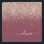 Burgundy Rose Gold Blush Pink Glitzer Monogram Steinuntersetzer<br><div class="desc">Burgundy und Rose Gold - Rosa schwarz Sparkle Glitzer Script Monogram Name Stone Tile. Das macht den perfekten Abschluss,  süßen 16 Geburtstag,  Hochzeit,  Brautparty,  Jubiläum,  Babydusche oder Junggeselinnen-Abschied Geschenk für jemanden,  die Lieben glamourösen Luxus und schicke Stile.</div>