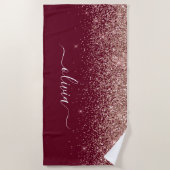 Burgundy Rose Gold Blush Pink Glitzer Monogram Strandtuch (Vorderseite)
