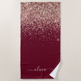 Burgundy Rose Gold Blush Pink Glitzer Monogram Strandtuch