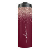 Burgundy Rose Gold Blush Pink Glitzer Monogram Thermosbecher (Vorderseite)