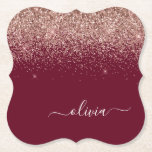 Burgundy Rose Gold Blush Pink Glitzer Monogram Untersetzer<br><div class="desc">Burgundy und Rose Gold - Rosa Sparkle Glitzer Script Monogram Name Paper Untersetzer. Dies macht den perfekten Abschluss,  Geburtstag,  Hochzeit,  Brautparty,  Jubiläum,  Babydusche oder Junggeselinnen-Abschied Geschenk für jemanden,  die Lieben glamourösen Luxus und schicke Stile.</div>