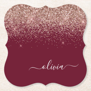 Burgundy Rose Gold Blush Pink Glitzer Monogram Untersetzer
