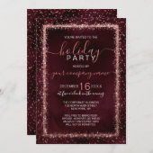 Burgundy Rose Gold Confetti Corporate Holiday Einladung (Vorne/Hinten)