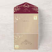Burgundy Rose Gold Floral Wedding All In One Einladung (Außenbereich)