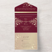 Burgundy Rose Gold Floral Wedding All In One Einladung (Innen Boden)