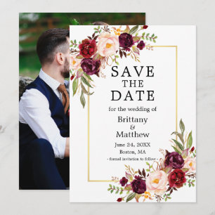 Burgundy Rose Gold Frame Foto Save The Date