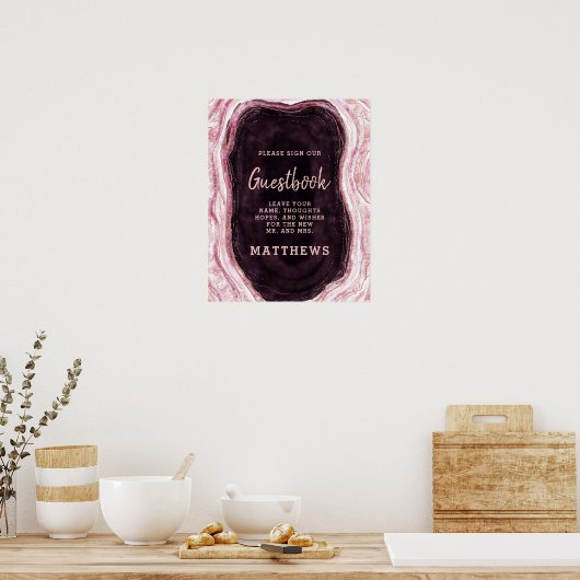 Burgundy & Rose Gold Geode Agate Gästebuchuntersch Poster (Küche)