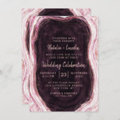 Burgundy & Rose Gold Geode Agate Rock Wedding Einladung (Vorne/Hinten)