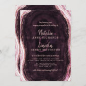 Burgundy & Rose Gold Geode Agate Slice Wedding Einladung (Vorne/Hinten)