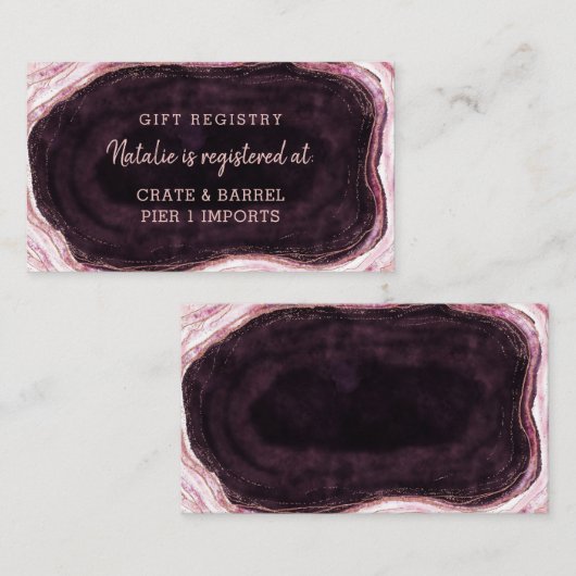 Burgundy & Rose Gold Geode Shower - Registrierung Begleitkarte (Vorne/Hinten)