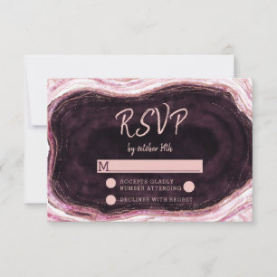 Burgundy & Rose Gold Geode Wedding RSVP Response Karte