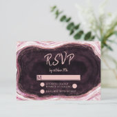 Burgundy & Rose Gold Geode Wedding RSVP Response Karte (Stehend Vorderseite)