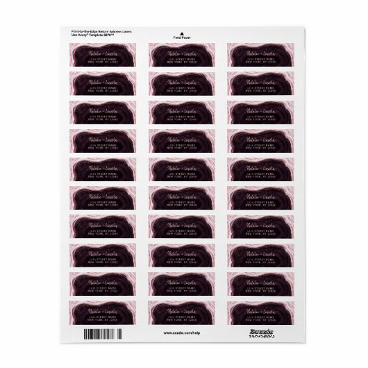 Burgundy & Rose Gold Geode Wedding Rücksendeadress (Vorne)