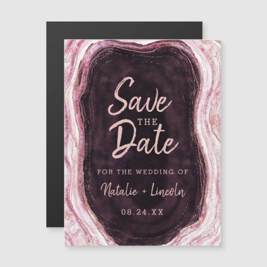 Burgundy & Rose Gold Geode Wedding Save the Date Magneteinladung (Vorne/Hinten)