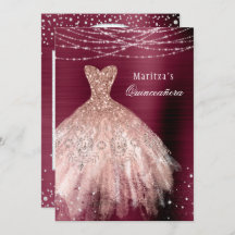 Burgundy Rose Gold Glam Diamond Quinceañera