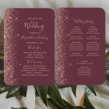Burgundy Rose Gold Glitzer Edge Wedding Program