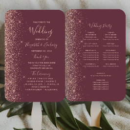 Burgundy Rose Gold Glitzer Edge Wedding Program Fächer