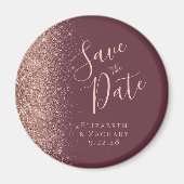 Burgundy Rose Gold Glitzer Skript Save the Date Magnet (Vorne)